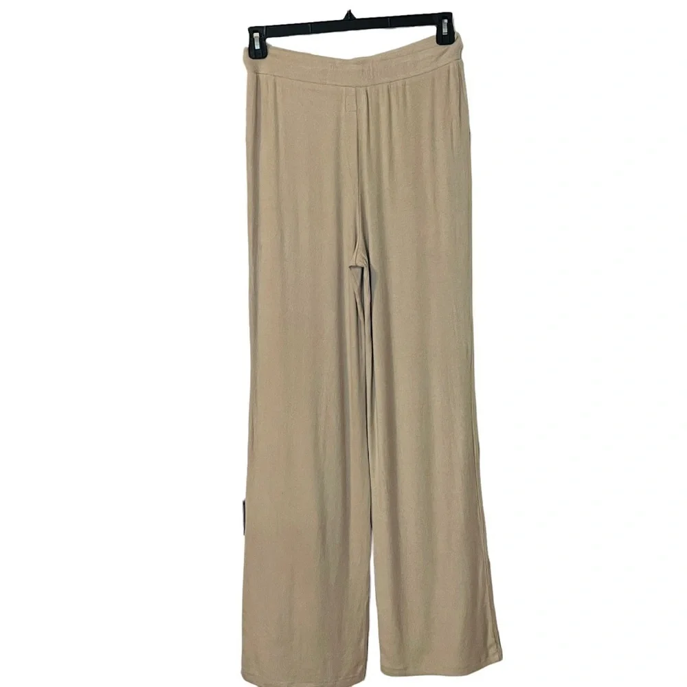 NIA Straight Leg Taupe High Waist Soft Lounge Puddle Hem Drawstring Pants. Sz L